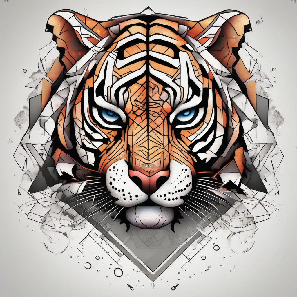 a full color cubist tiger tattoo glitter tattoo, design de tatouage Dotwork généré par IA